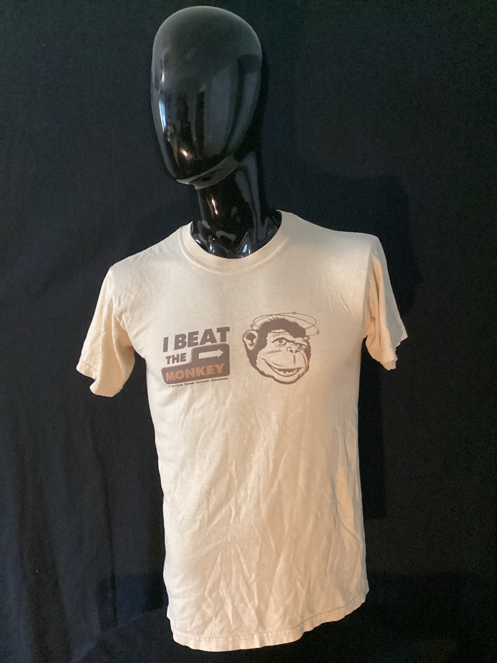 Vintage Cream Graphic Tee with 'I Beat the Monkey' Print - Men